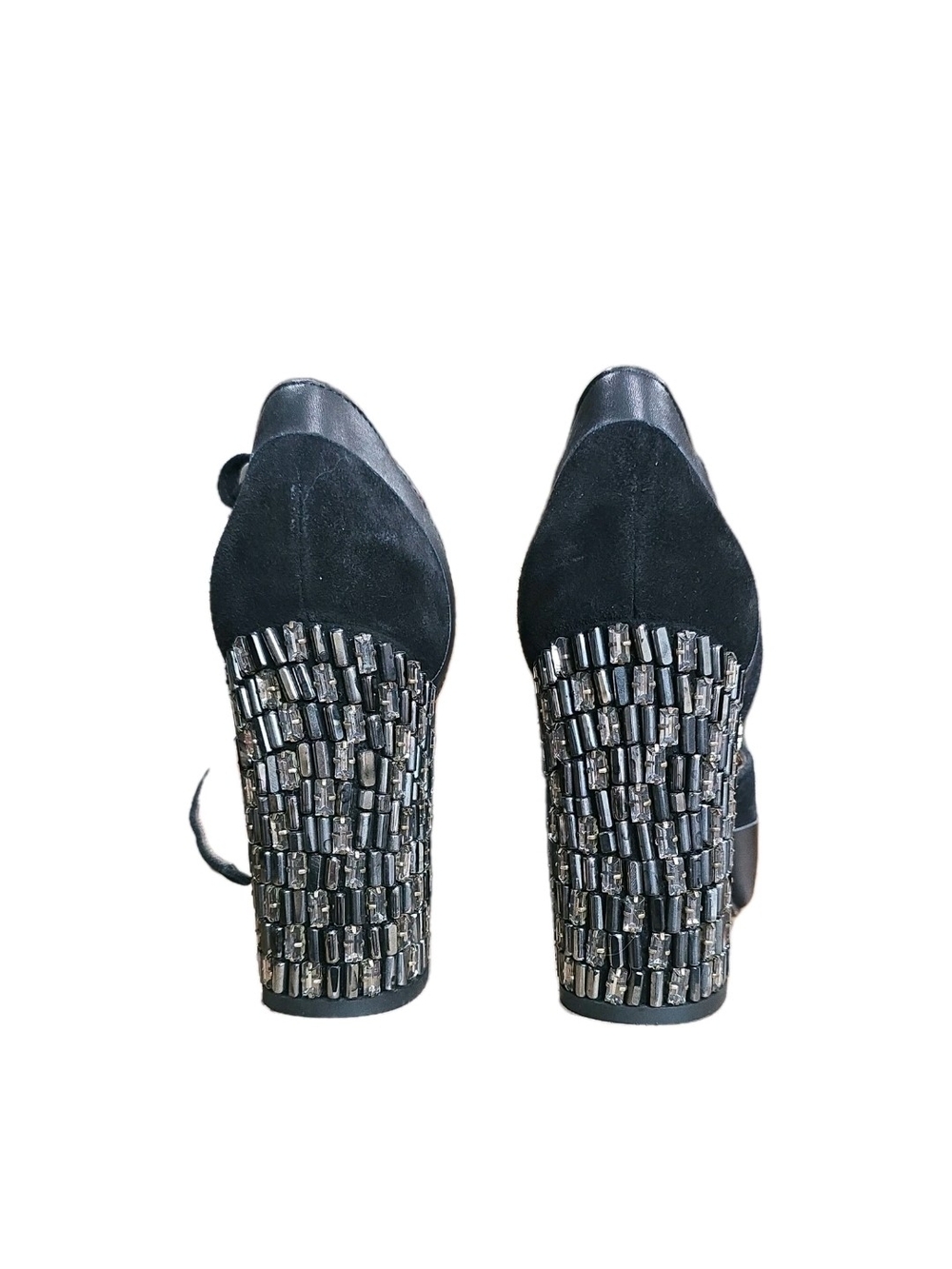 Marni Black Suede & Leather Ankle-Strap Block Heel Sandal with Embellished Heel - Picture 2 of 4
